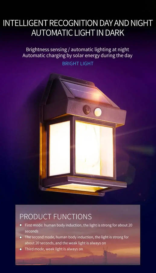 PIR Motion Sensor Solar Powered Wall Lantern