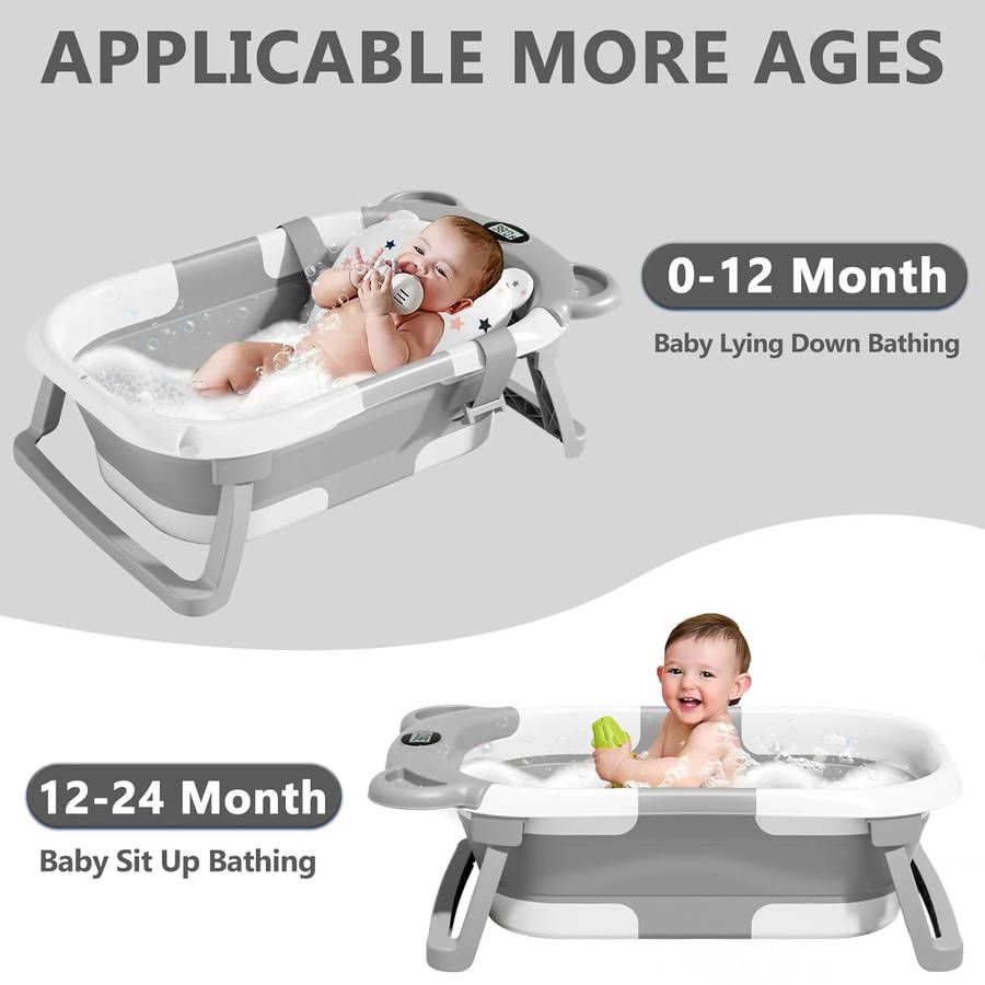 Collapsible Baby Bathtub With Thermometer | Foldable, Portable & Safe
