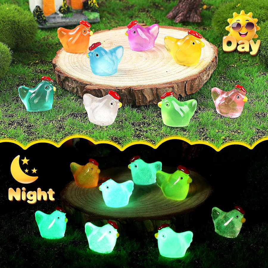 40-piece Luminous Mini Chicken Resin Figurines, 8 colors Glow Chicks