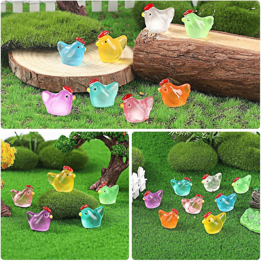 40-piece Luminous Mini Chicken Resin Figurines, 8 colors Glow Chicks