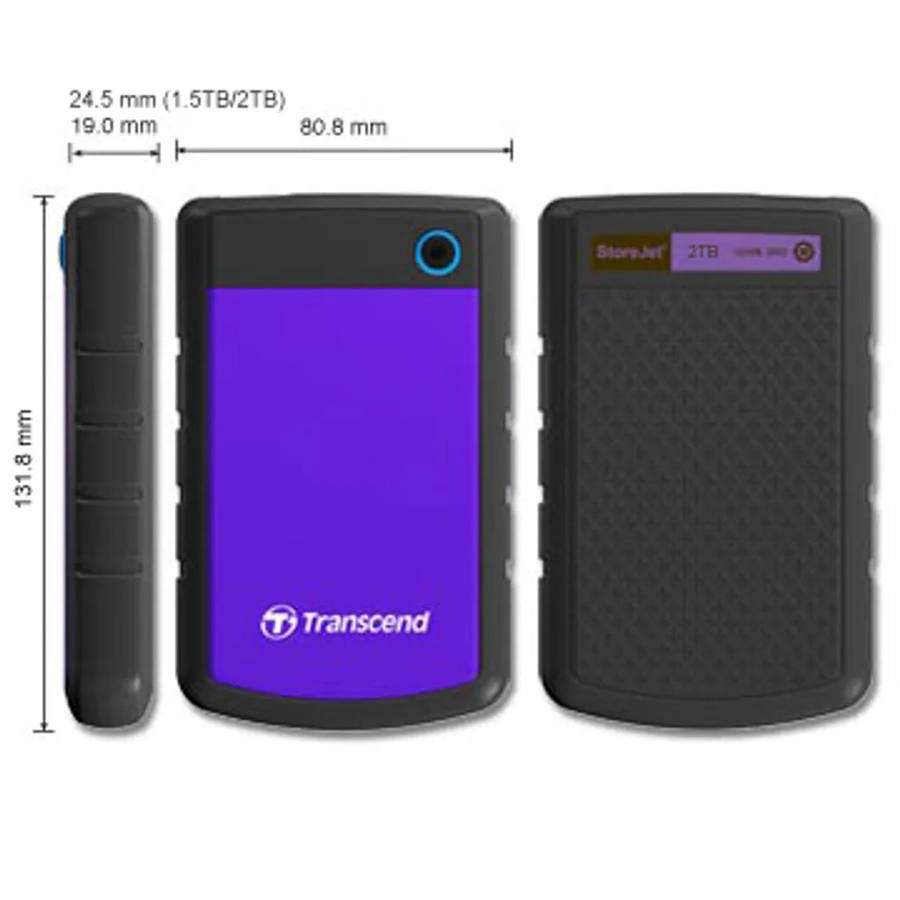 Transcend StoreJet 25H3 2TB Purple, 2 TB, 2.5", 3.2 Gen 1 (3.1 Gen 1), 5400 RPM, Black, Purple