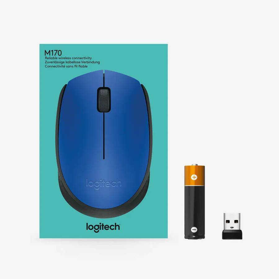 Logitech M170 Wireless Mouse, Ambidextrous, Optical, RF Wireless, 1000 DPI, Blue