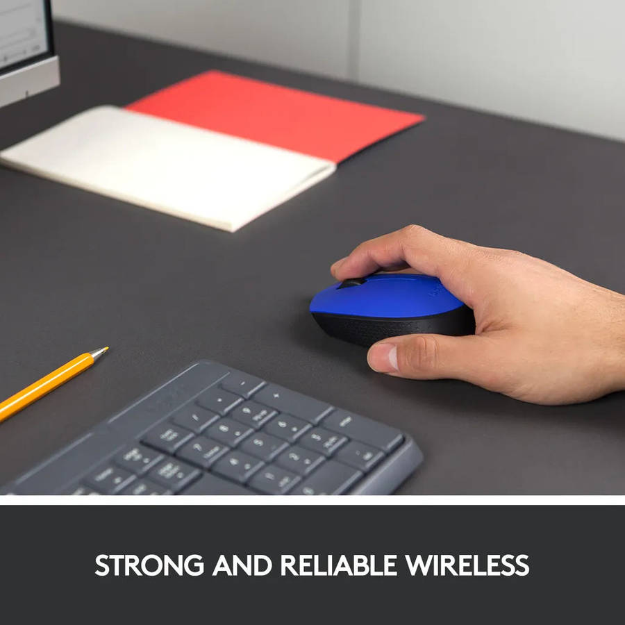Logitech M170 Wireless Mouse, Ambidextrous, Optical, RF Wireless, 1000 DPI, Blue