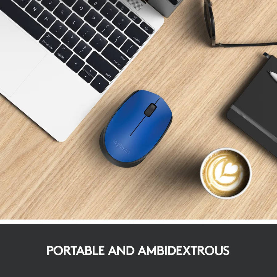 Logitech M170 Wireless Mouse, Ambidextrous, Optical, RF Wireless, 1000 DPI, Blue