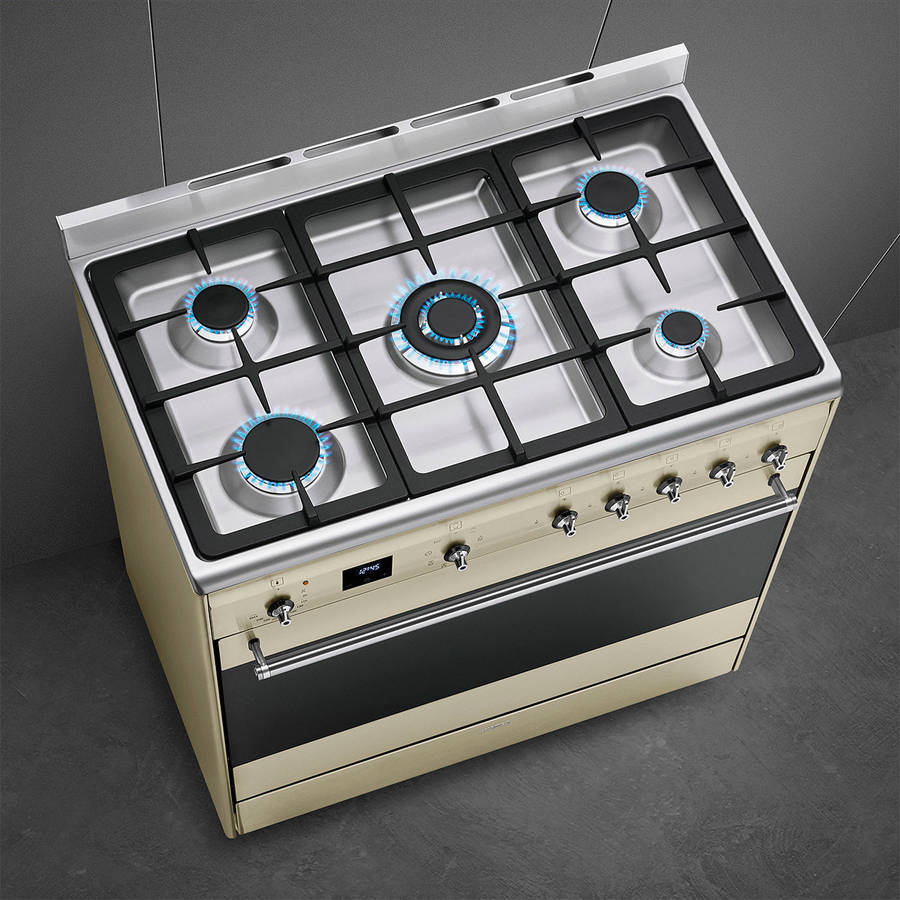 Smeg 90cm 5 Burner Gas Electric Oven Cooker Cream  SSA91MAP2
