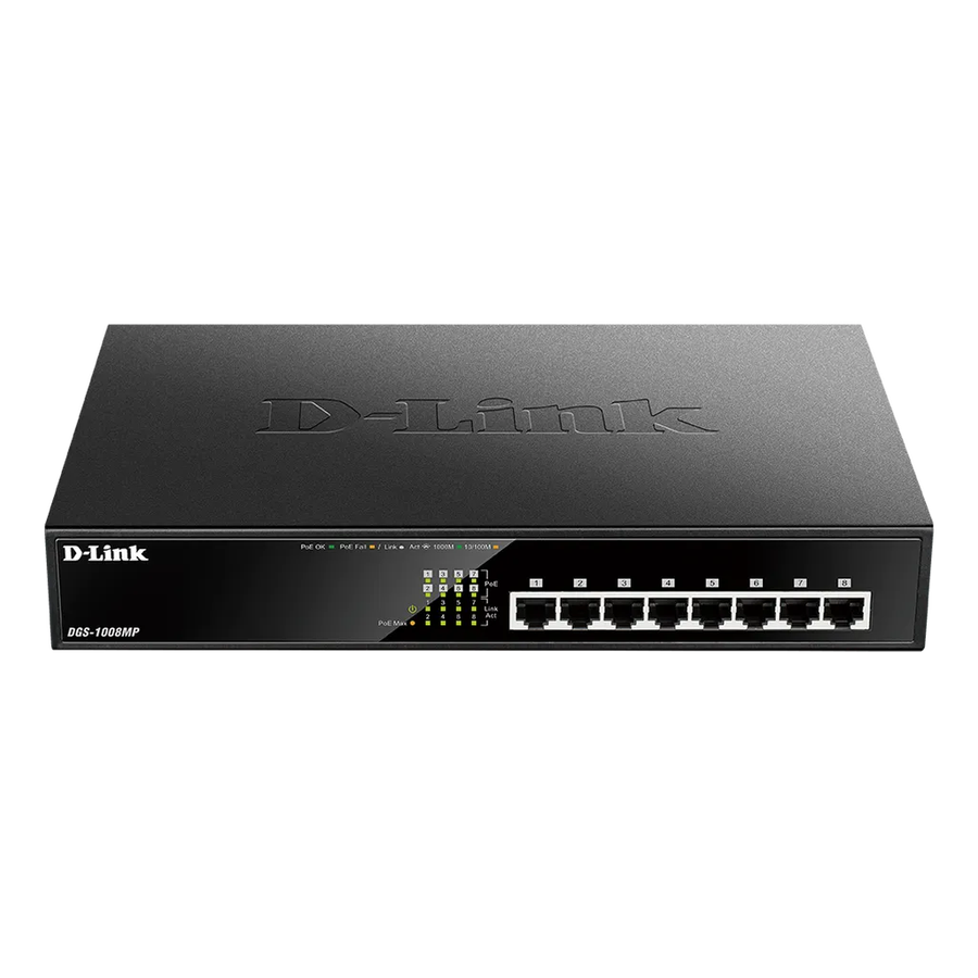 D-Link DGS-1008MP 8-Port Desktop Gigabit Max PoE Switch, Unmanaged