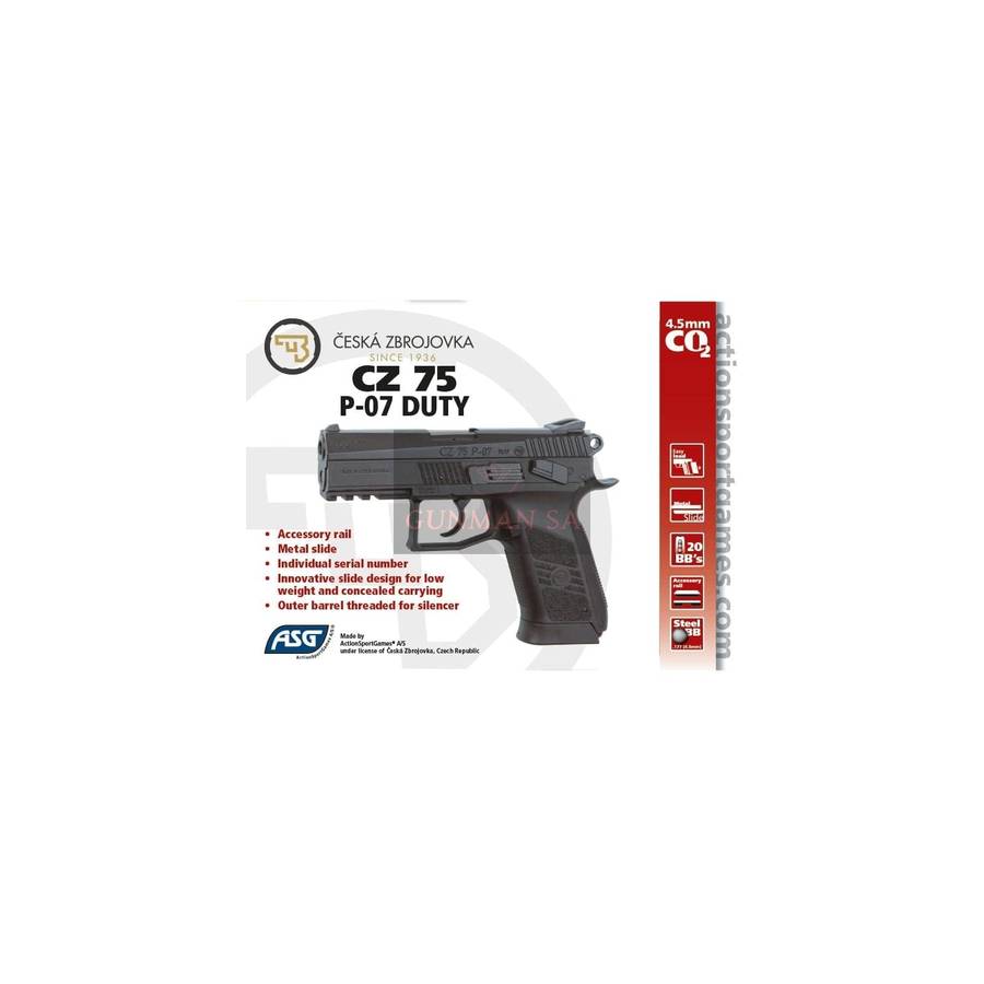 ASG CZ 75 P-07 DUTY Gas Gun (Semi Auto|NBB|CO2|20|390 FPS|2.5J|4.5mm BB) 16726