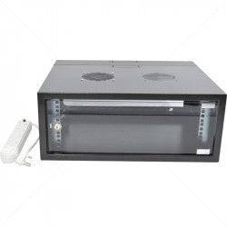 Cabinet 4U Wall Box Swingframe Collar 400x100mm incl Fan & Power Black Part No: CA102-1