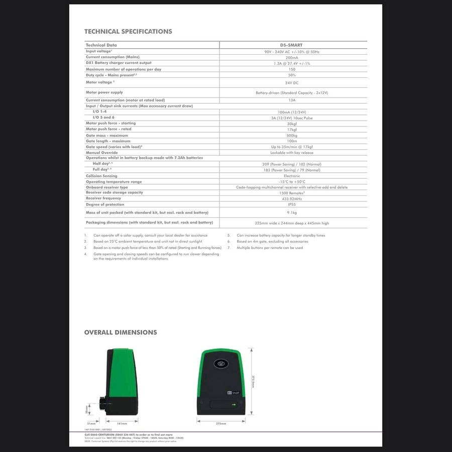 Centurion Sliding Gate Kit D5 EVO SMART with Battery and Rack
