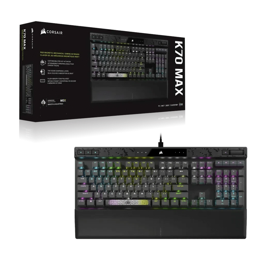 Corsair K70 MAX, Full-size (100%), Wired, USB, RGB LED, Black