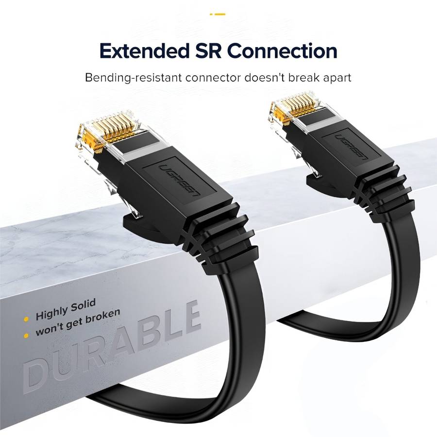 UGREEN NW102 Cat6 U/UTP Flat Ethernet Cable 0.5m  Compact High-Speed Black Networking Solution