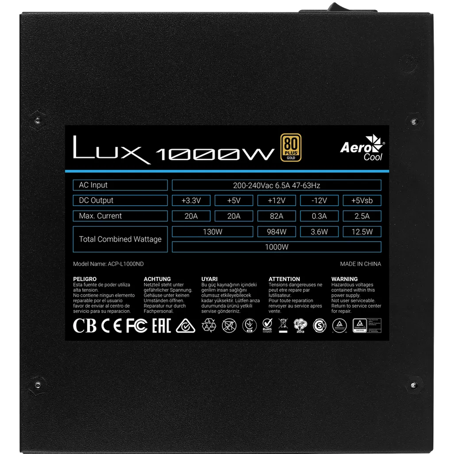 Aerocool LUX Gold 1000W PSU - ATX 24 PIN