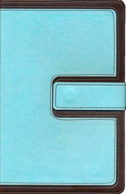 KJV UltraThin Reference Bible, Brown and Blue LeatherTouch with Magnetic Flap, Thumb-Indexed
