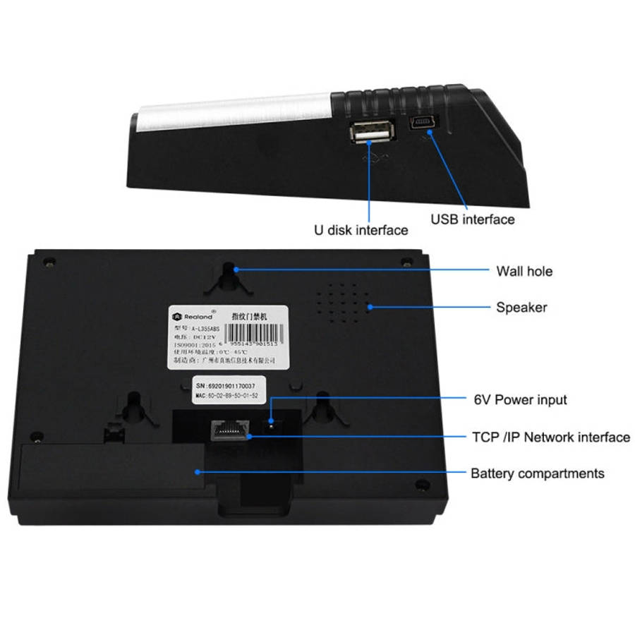 Realand AL355+ Fingerprint Time Attendance with 2.8 inch Color Screen & ID Card Function & WiFi &...