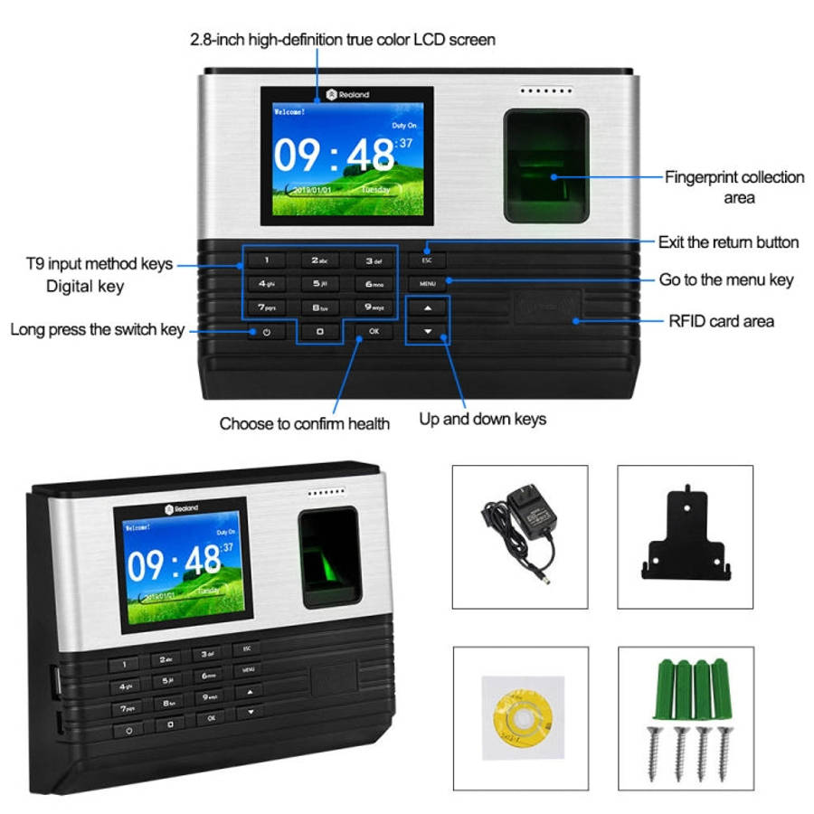 Realand AL355+ Fingerprint Time Attendance with 2.8 inch Color Screen & ID Card Function & WiFi &...