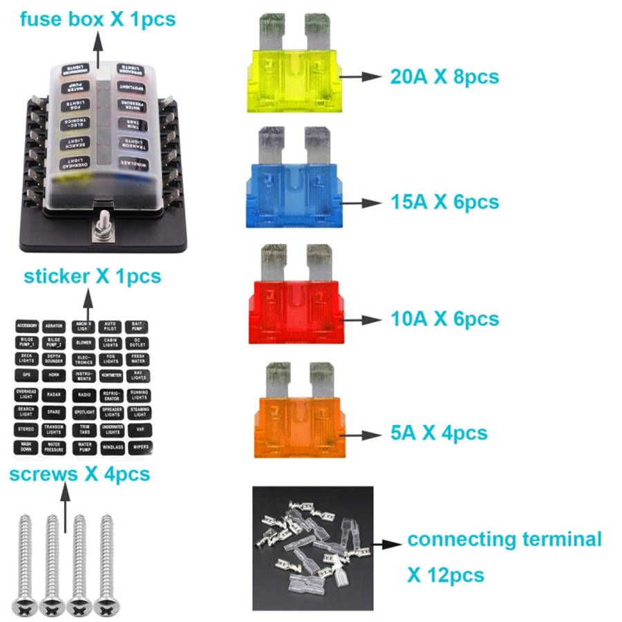 1 in 12 Out Fuse Box PC Terminal Block Fuse Holder Kits with LED Warning Indicator for Auto Car T...