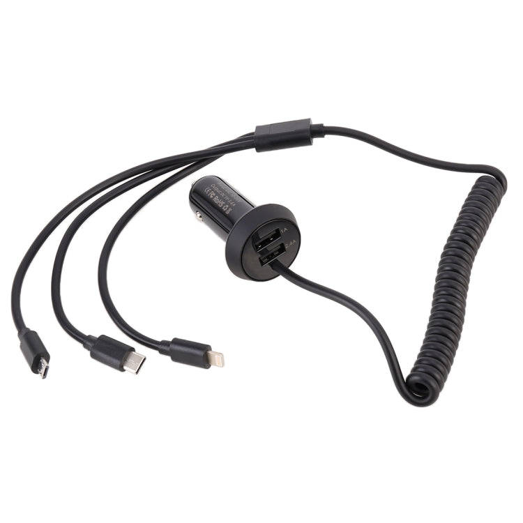 Universal Car 3 in 1 Quick Charger Dual Port USB Charger Power Outlet Adapter, Cable Length: 55cm...