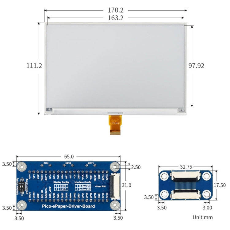 Waveshare 7.5 inch 800x480 pixel Black White E-Paper E-Ink Display Module for Raspberry Pi Pico, ...