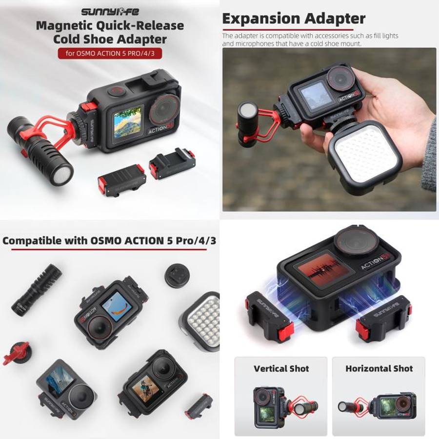 For DJI Osmo Action 5 Pro / 4 / 3 Sunnylife Foldable Magnetic Quick Release Mount + Magnetic Cold...