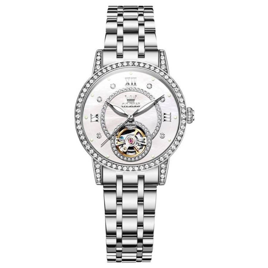 OLEVS 7036 Women Starry Sky Disk Luminous Skeleton Mechanical Watch
