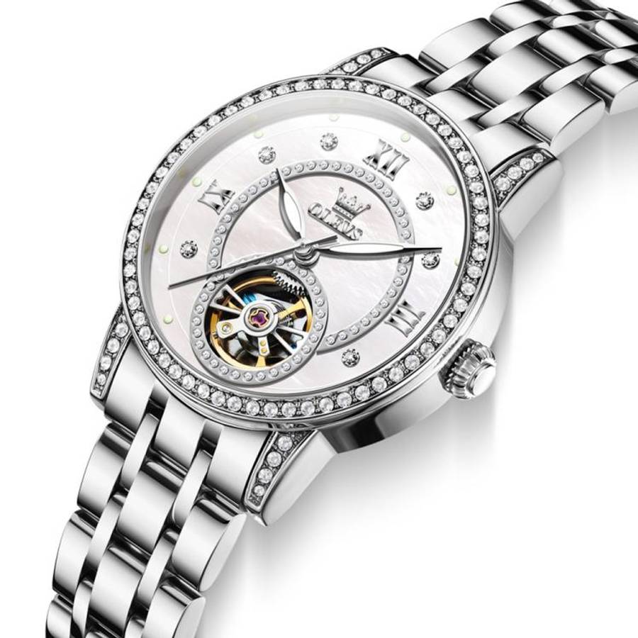OLEVS 7036 Women Starry Sky Disk Luminous Skeleton Mechanical Watch