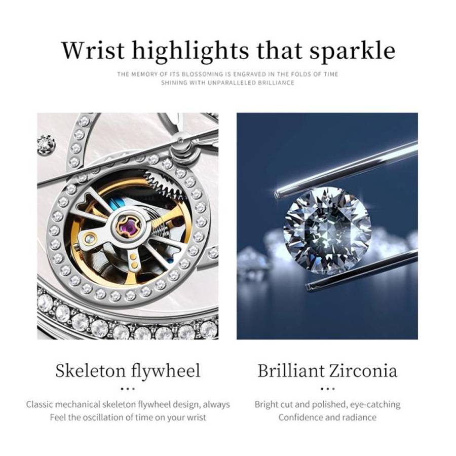 OLEVS 7036 Women Starry Sky Disk Luminous Skeleton Mechanical Watch