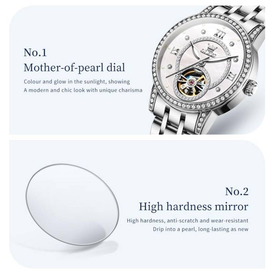 OLEVS 7036 Women Starry Sky Disk Luminous Skeleton Mechanical Watch
