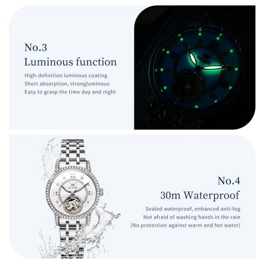 OLEVS 7036 Women Starry Sky Disk Luminous Skeleton Mechanical Watch