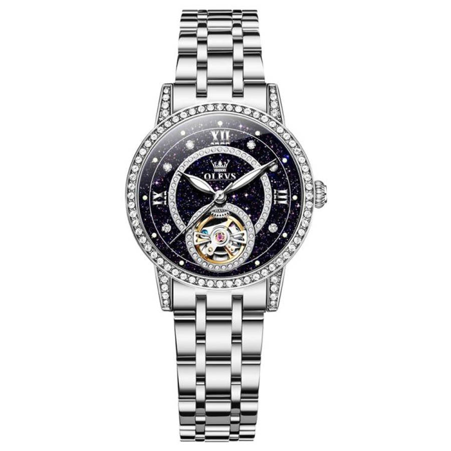 OLEVS 7036 Women Starry Sky Disk Luminous Skeleton Mechanical Watch