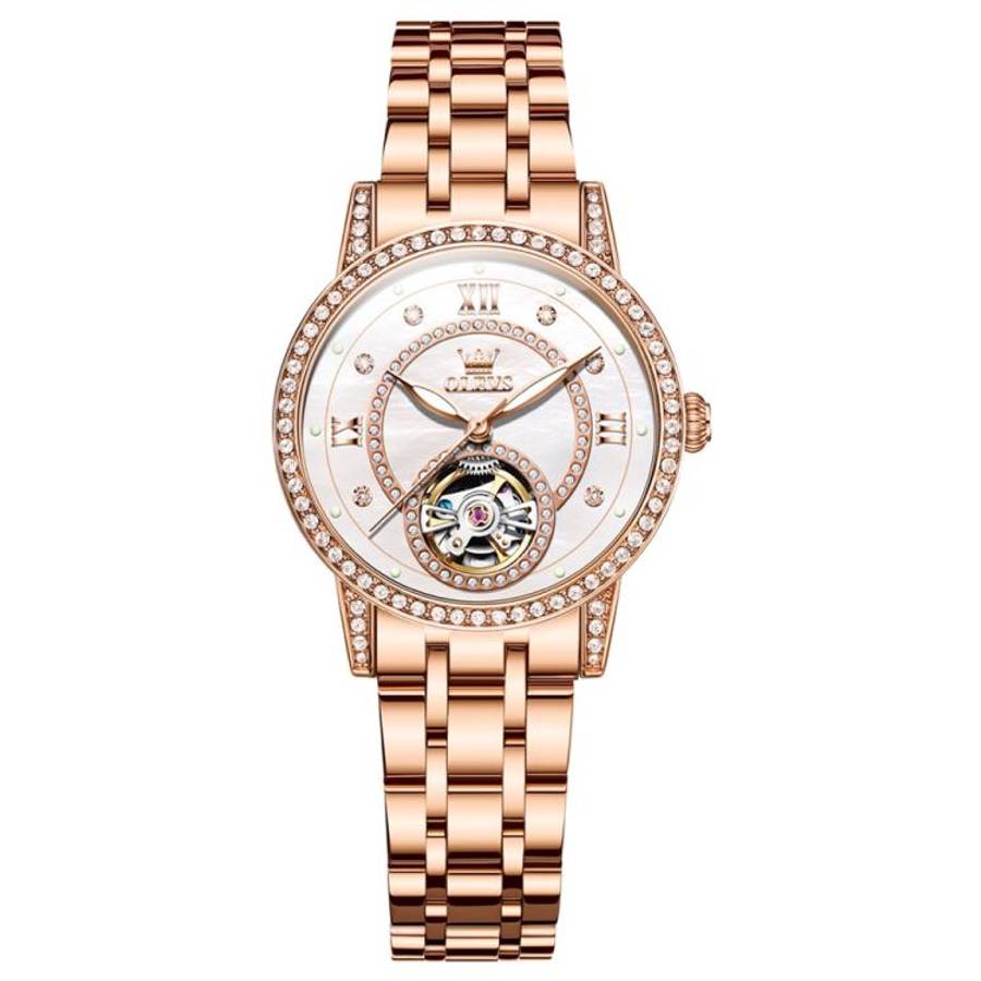OLEVS 7036 Women Starry Sky Disk Luminous Skeleton Mechanical Watch