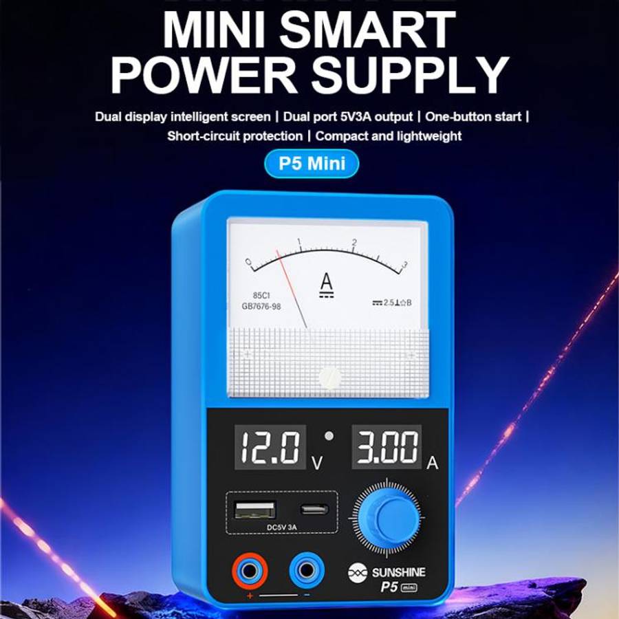 SUNSHINE P5 Mini 5V / 3A Dual Display Smart Power Supply with Pointer-type Ammeter, US Plug, EU Plug