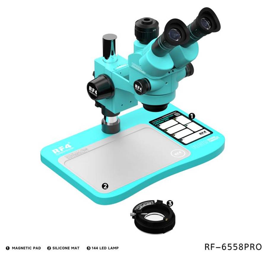 RF4 RF-6558Pro 6.5-58X Trinocular Stereo Microscope with Big Base, Silicone Pad, Screw Pad, RF-65...