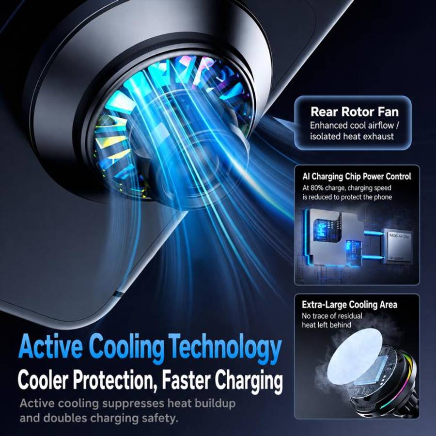 A100 Magnetic Cooling 25W Wireless Fast Charger Car Air Outlet Holder