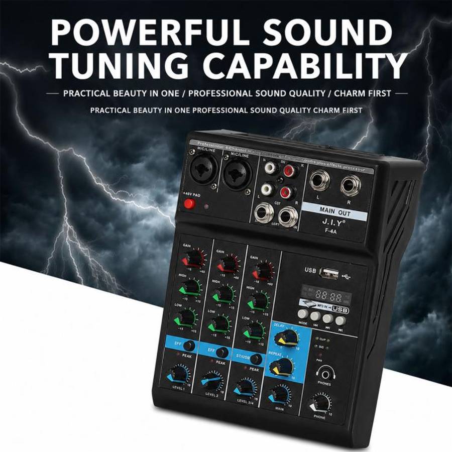 F-4A Multi-function Professional 4-way Recording Mixer Bluetooth Live Streaming Sound Card, EU Pl...