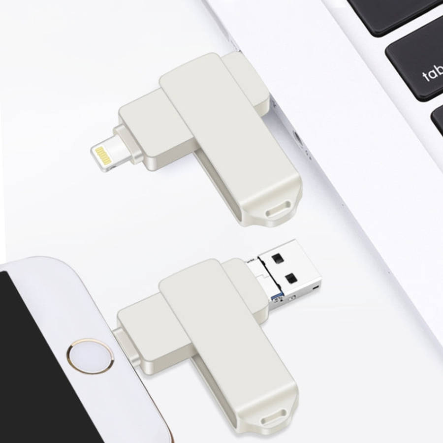 S31 3 in 1 16GB Micro USB 2.0 + USB-C / Type-C + 8 Pin Interface Metal Twister Flash Disk, 16GB