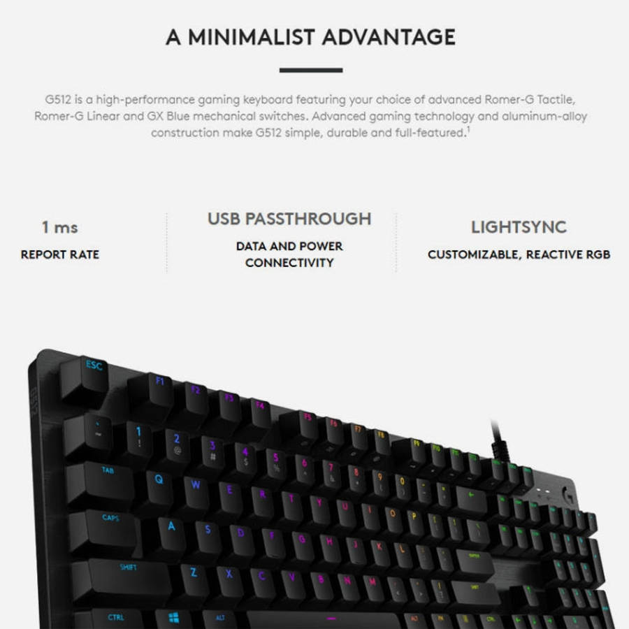 Logitech G512 RGB C-axis Mechanical Wired Gaming Keyboard, Length: 1.8m, Logitech G512 C-axis
