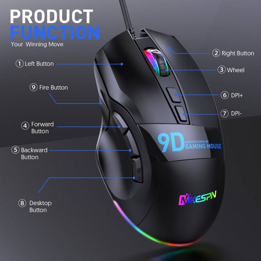 MKESPN X10 9-Buttons RGB Wired Macro Definition Gaming Mouse, Macro Definition