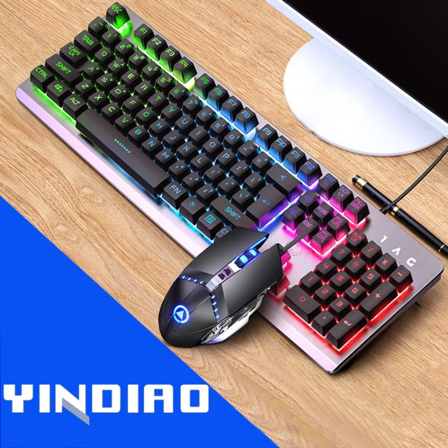 YINDIAO K002 USB Wired Mechanical Feel RGB Backlight Keyboard + Optical Silent Mouse Set, RGB Bac...
