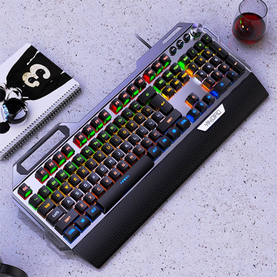 YINDIAO K100 USB Metal Mechanical Gaming Wired Keyboard, Mixed Light Blue Shaft