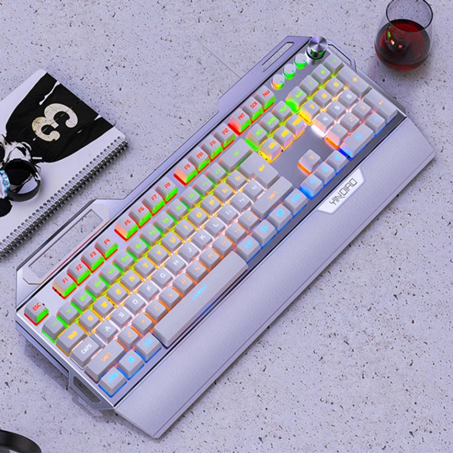 YINDIAO K100 USB Metal Mechanical Gaming Wired Keyboard, Mixed Light Blue Shaft