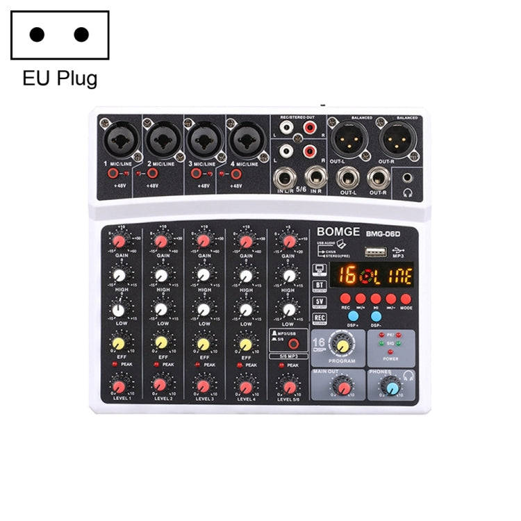 BMG-06D 6-channel Live Mixer Mobile Phone Bluetooth Sound Card Digital 16DSP Reverb Effect, EU Pl...