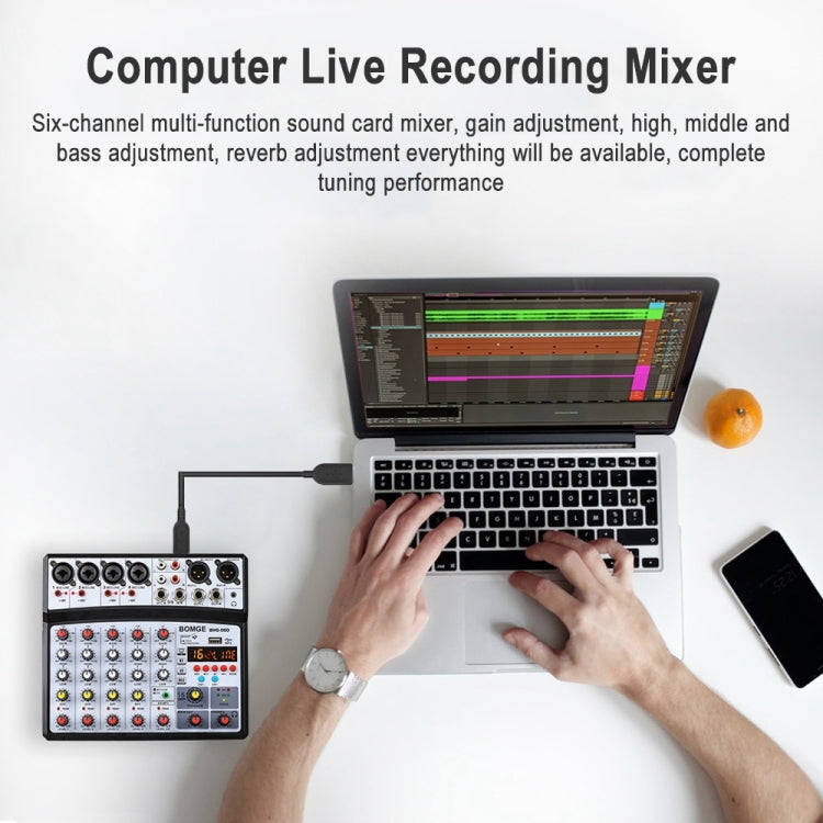 BMG-06D 6-channel Live Mixer Mobile Phone Bluetooth Sound Card Digital 16DSP Reverb Effect, EU Pl...