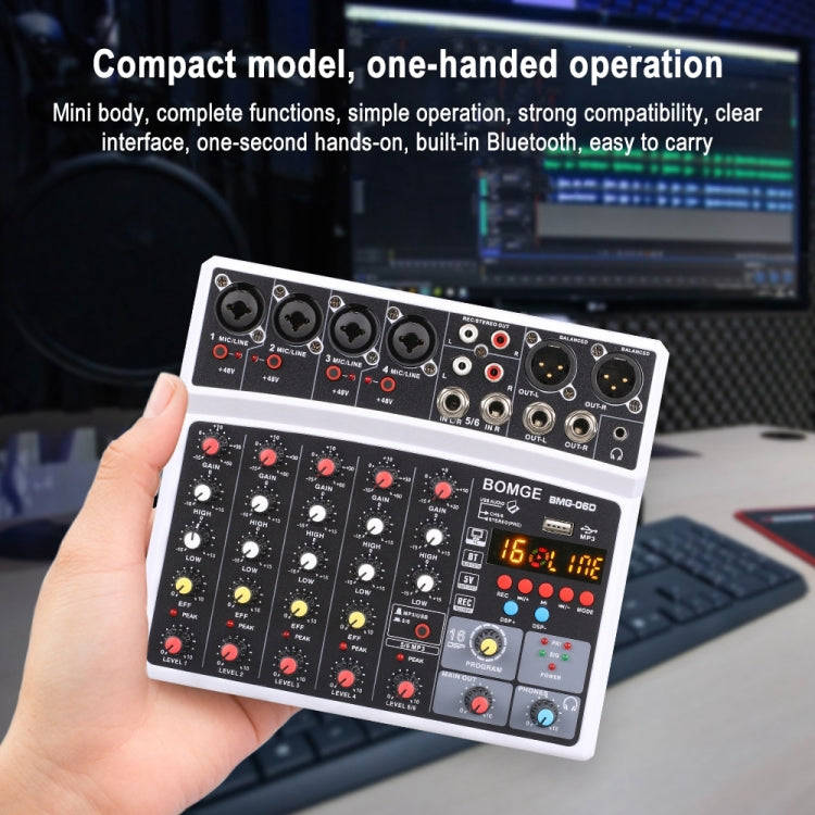 BMG-06D 6-channel Live Mixer Mobile Phone Bluetooth Sound Card Digital 16DSP Reverb Effect, EU Pl...