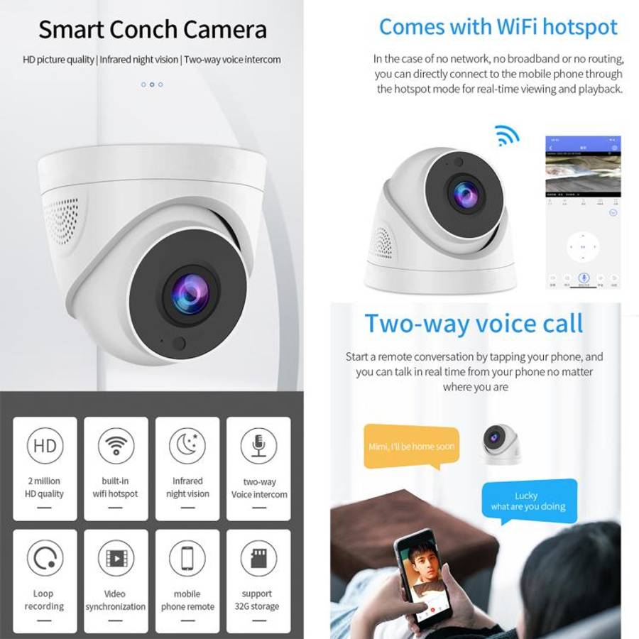A5 Smart Conch WiFi Camera 1080P HD Night Vision IP Camera, A5 (AU Plug), A5 (EU Plug), A5 (US Pl...