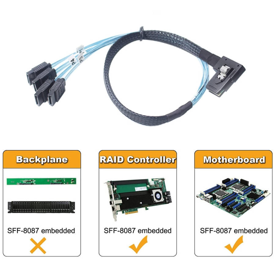 Mini SAS (SFF-8087) to 4 x SATA 7-Pin Female Forward Breakout 6Gbps Data Cable, Length: 50cm, SFF...