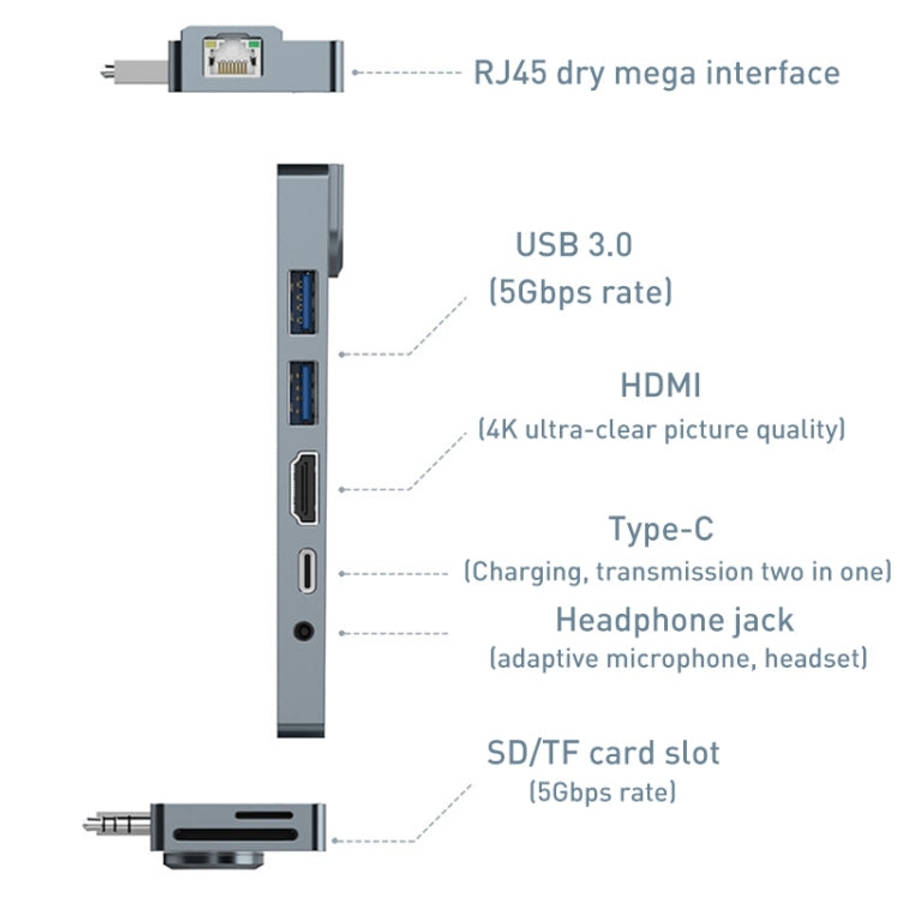 Rocketek SHL731 8 in 1 60W PD / RJ45 / 4K HDMI / USB 3.0 HUB Adapter for Surface Pro 3 / 4 / GO, ...
