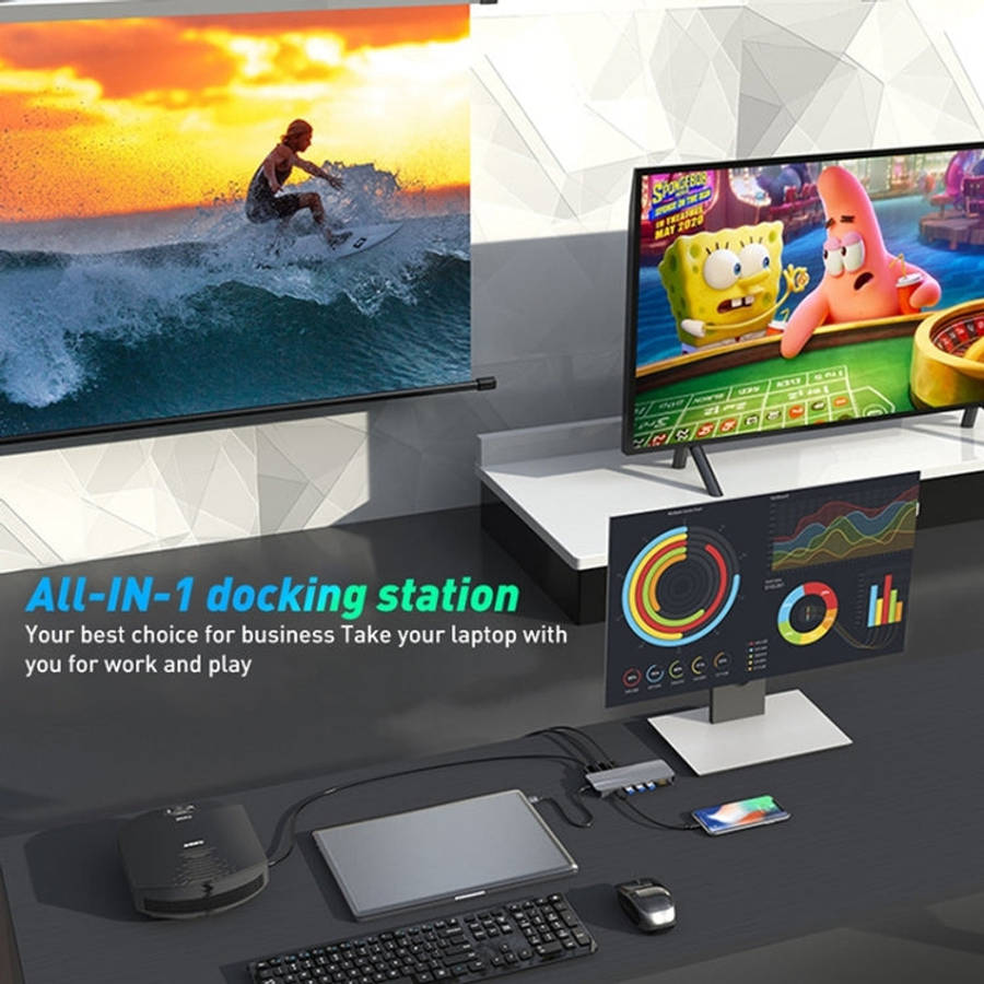 Rocketek HC451 Type-C to 60W PD + 4K HDMI + DP + 100M RJ45 14 in 1 HUB Adapter