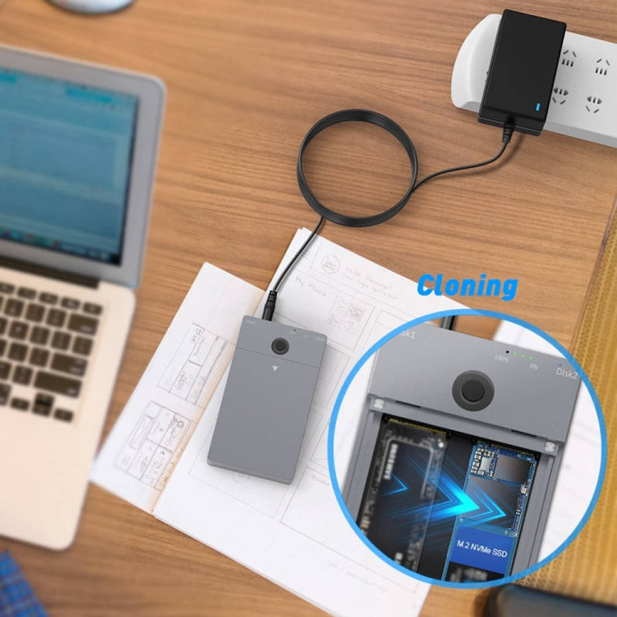 Rocketek ME921 USB3.1 Gen2 Dual M.2 Solid State Drive Box NVMe Docking Station, EU Plug, EU Plug