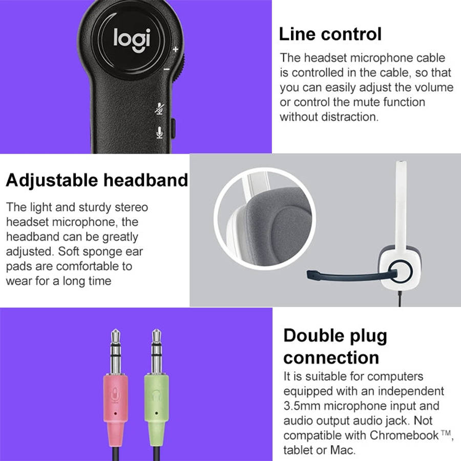 Logitech H150 Wired Headphone Dual 3.5mm Earphone Gaming Headset Stereo with MIC, H150