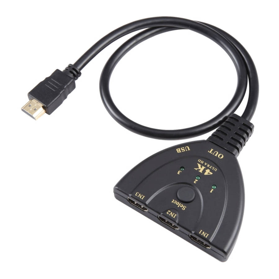 3 x 1 4K 30Hz HDMI Switcher with Pigtail HDMI Cable, Support External Power Supply, External Powe...
